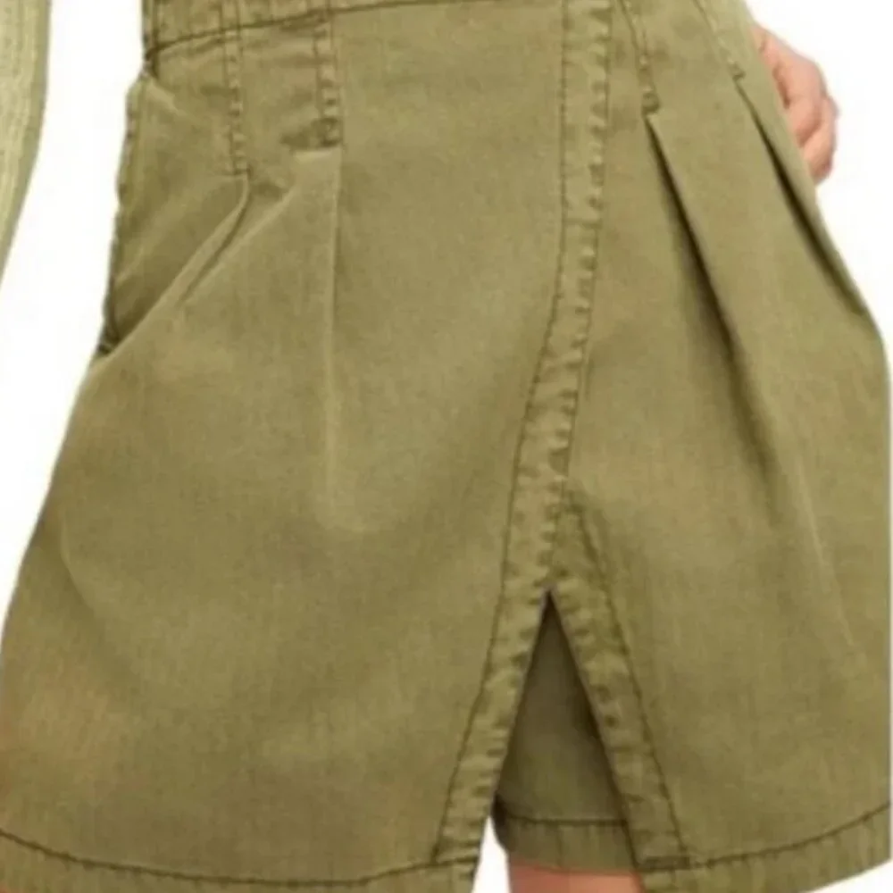 Free People Olive Green Wrap-Front Denim Skort - Picture 2 of 7